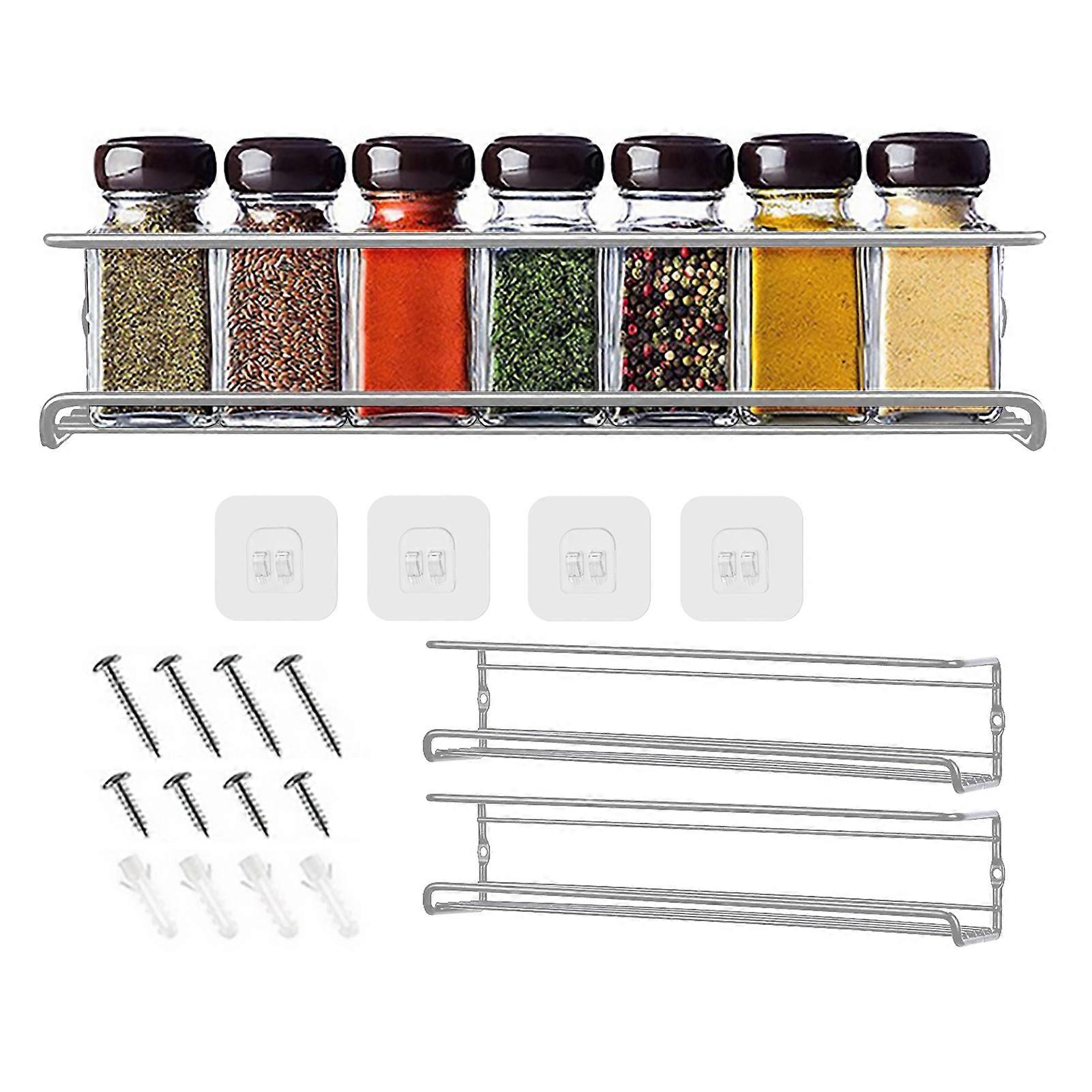 2/4Pcs Spice Rack Wall-mounted Screw Or Adhesive Space-Saving Hanging Spice Jars Rack Organizer Kitchen Supplies KAESI