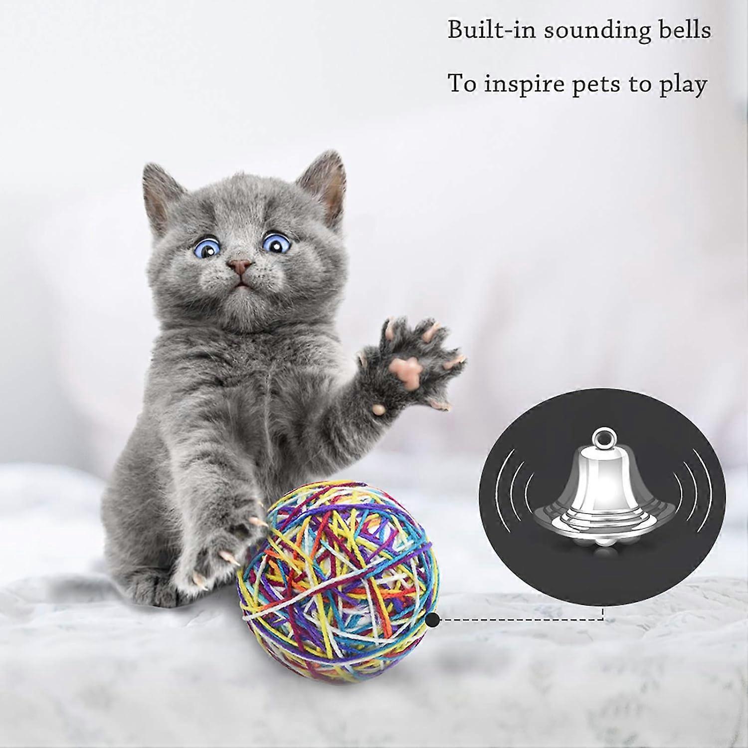 Interactive Cat Toy 2 x Cat Ball Toy, Ball with Interactive Bell, Colorful Yarn Ball for Pets
