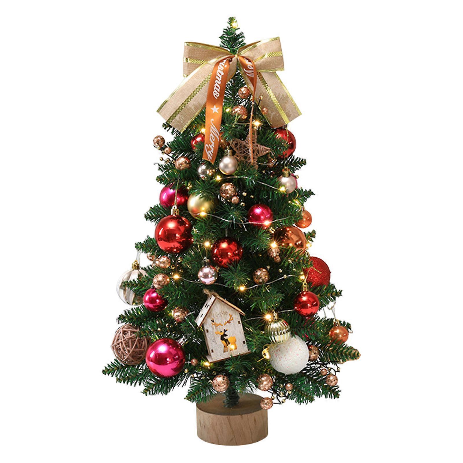 Mini Christmas Tree with LED Lights Hanging Ornaments DIY Desktop Xmas Tree Decorations Battery Operated Artificial Christmas Tree