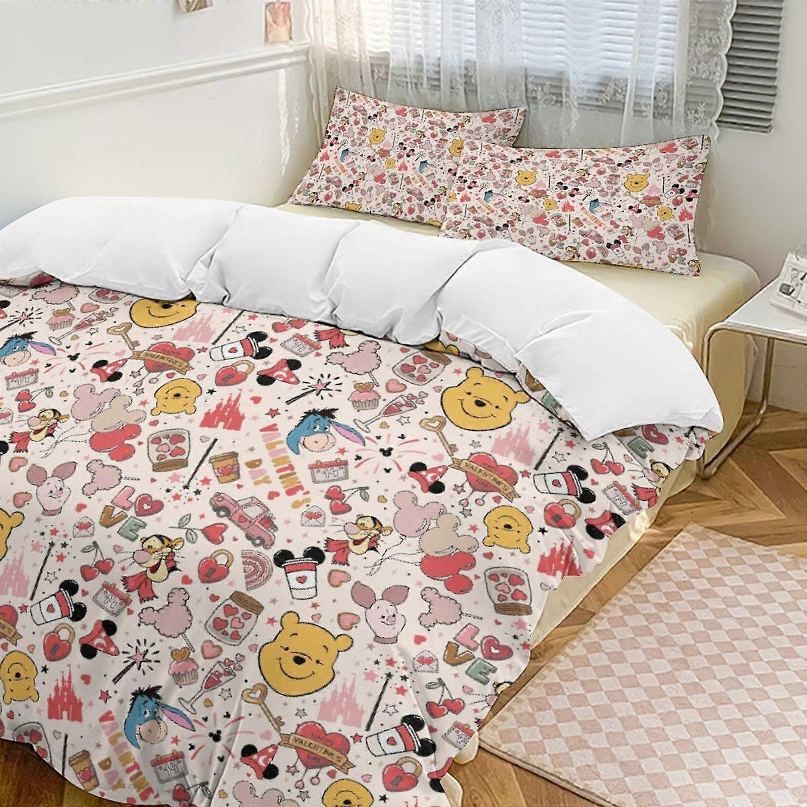 v7290  Bed Sheets Bedding Valentines Day Winnie The Pooh Comforter Set Soft 3 Pcs Twin Bedding Sets Thicken for All Season, 1 Comforter  2 Pillow Sham