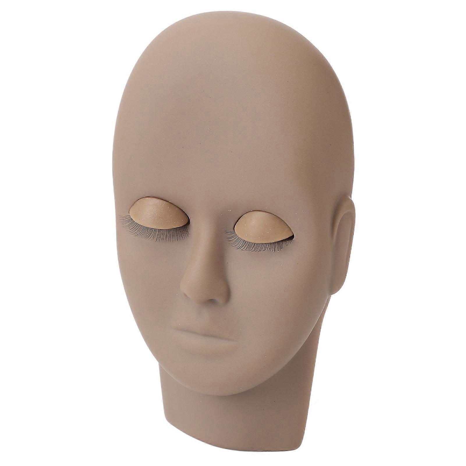 Lash Mannequin Head Reusable Soft Touch Rubber Replaced Eyelids Mannequin Head for Lash Extension Practice Dark Brown