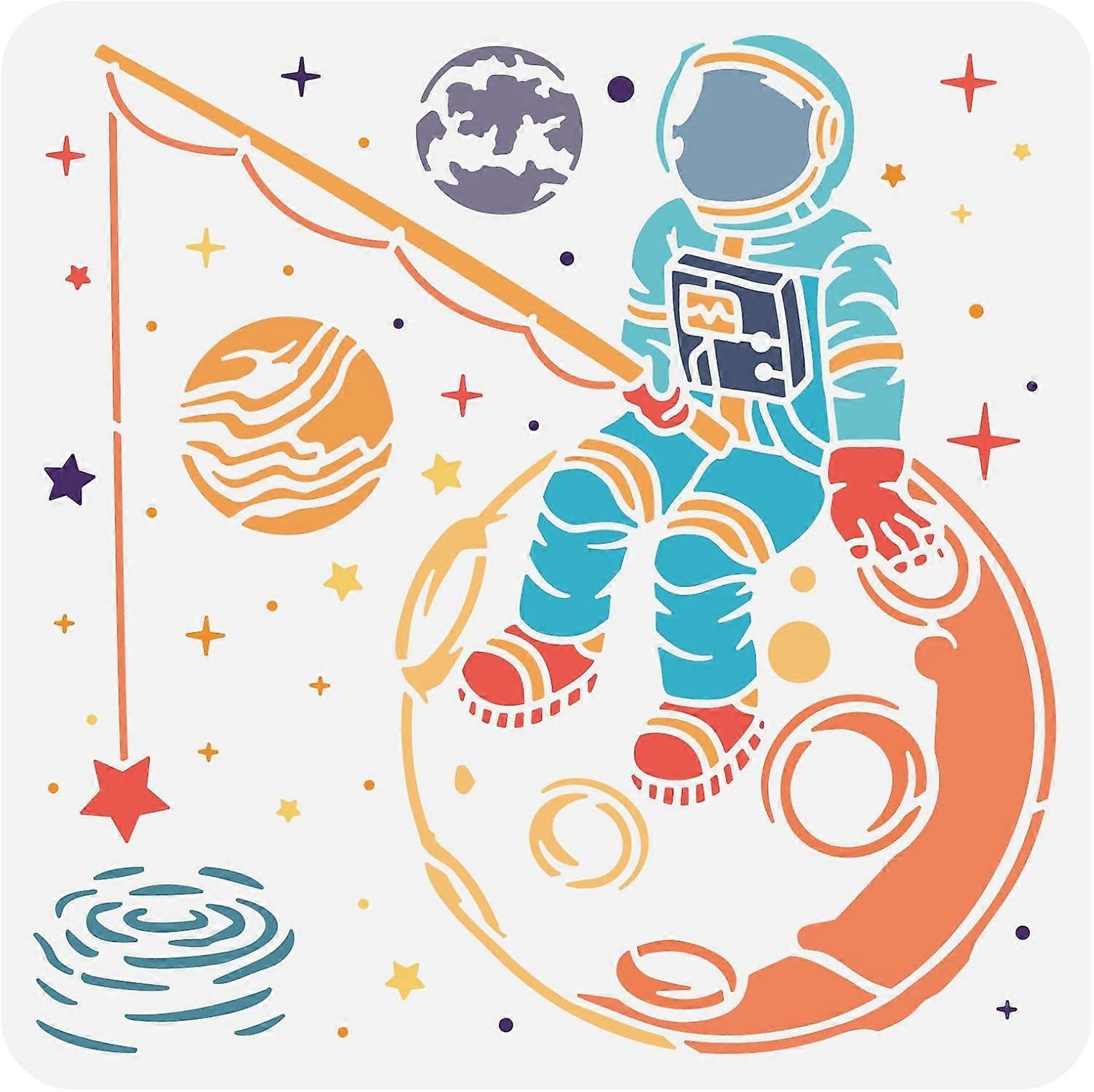 Astronaut Drawing Painting Stencils Moon Star Reusable Stencils Template for Painting on Scrapbook Album Wood Floor Wall and Tile 12x12 inch