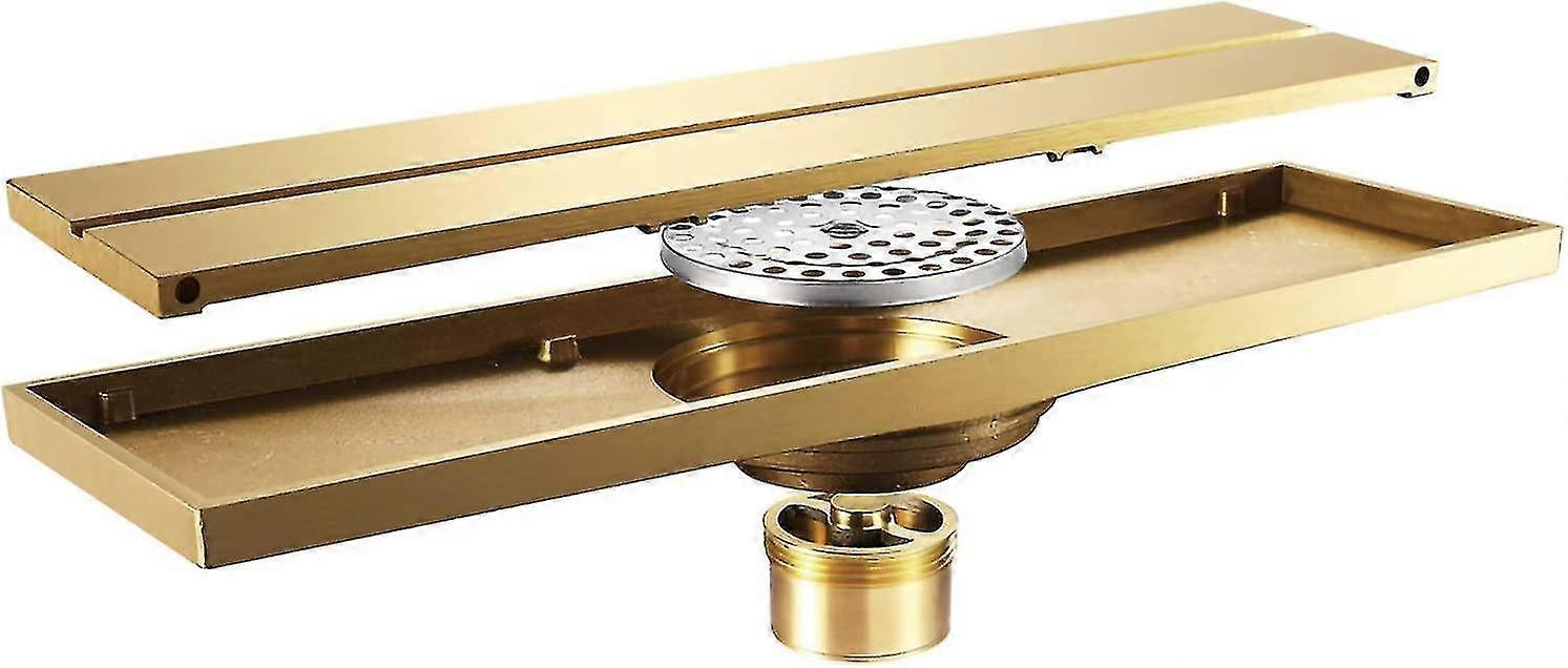 샤워 하수구 냄새 방지 바닥 하수구 황동 샤워 하수구 11.8인치 직사각형 바닥 하수구 대유량 바닥 하수구, 발코니 욕실용, 금