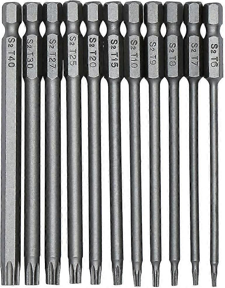 11 Pieces 100mm S2 1/4inch Torx Screwdriver Bits Precision Hex Shank Drill Bit