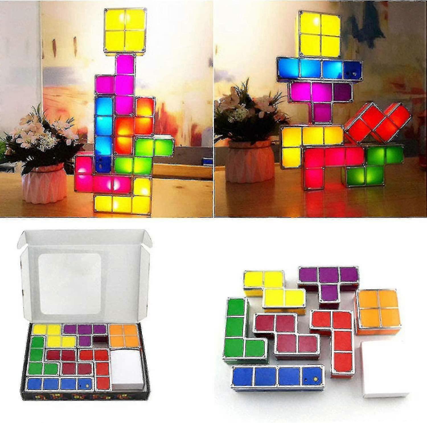 Tetris Stackable Night Light, 7 Pcs Diy Led 7 Colors 3D Puzzles ...