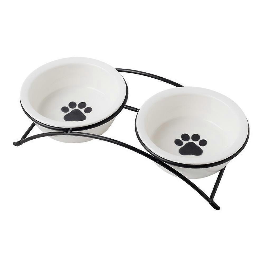 Ceramiczny zestaw misek dla zwierząt - karma Miski na wodę dla kotów, psów z antypoślizgową metalową podstawką - zestaw misek