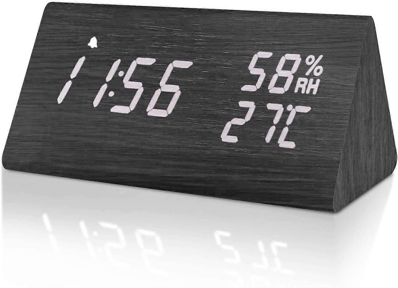 Digital Alarm Clock, Wooden Morning Alarm Clock Digital Clock with Adjustable Brightness, Snooze Function, Temperature, Humidity, Digital Clock for Ho