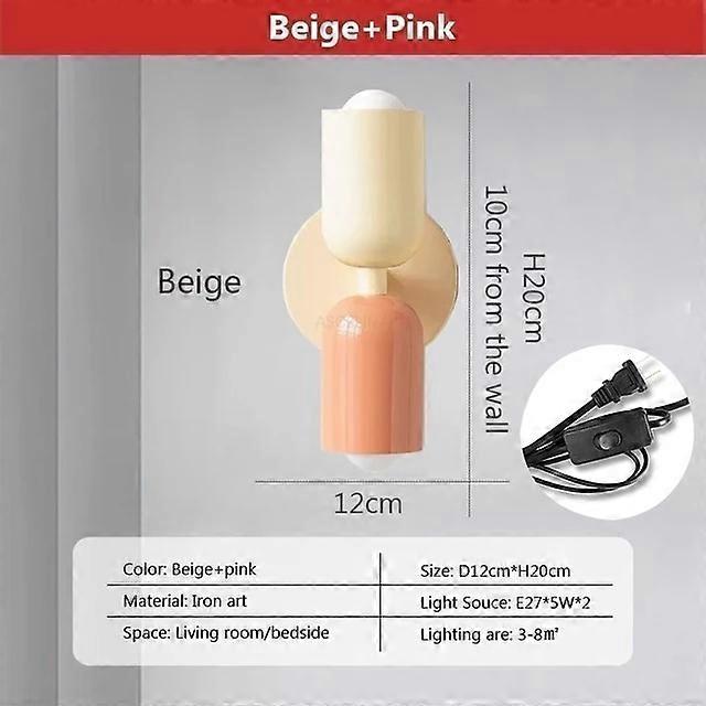 Jelivey Lampe murale LED nordique Macaron minimaliste avec prise Decor Light pour chambre à coucher