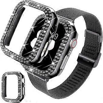 Compatibel compatibel met Apple Watch Band met case, vrouwen meisje roestvrij staal mesh lus riem dunne silm smalle metalen vervangende polsband met sh