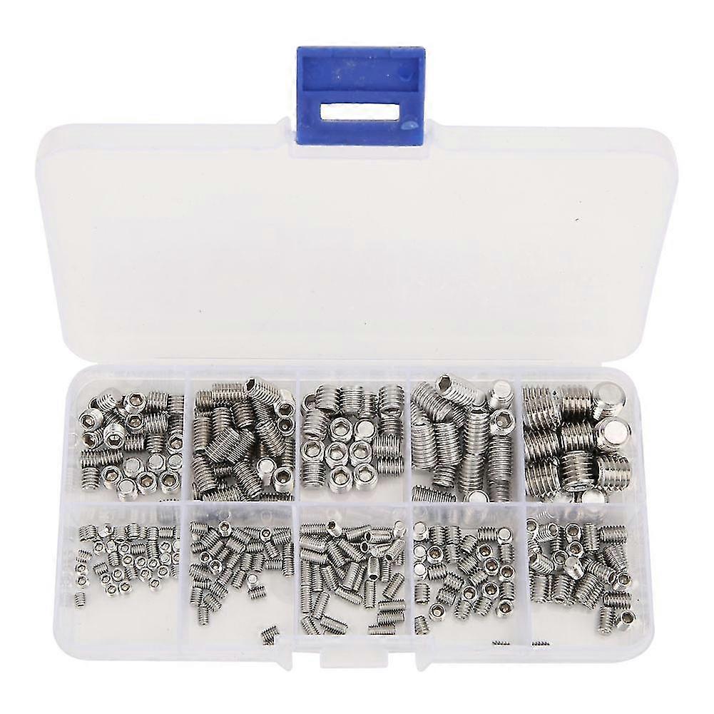 300Pcs Stainless Steel Hex Socket Headless Set Screws Fasteners Hardware Tool