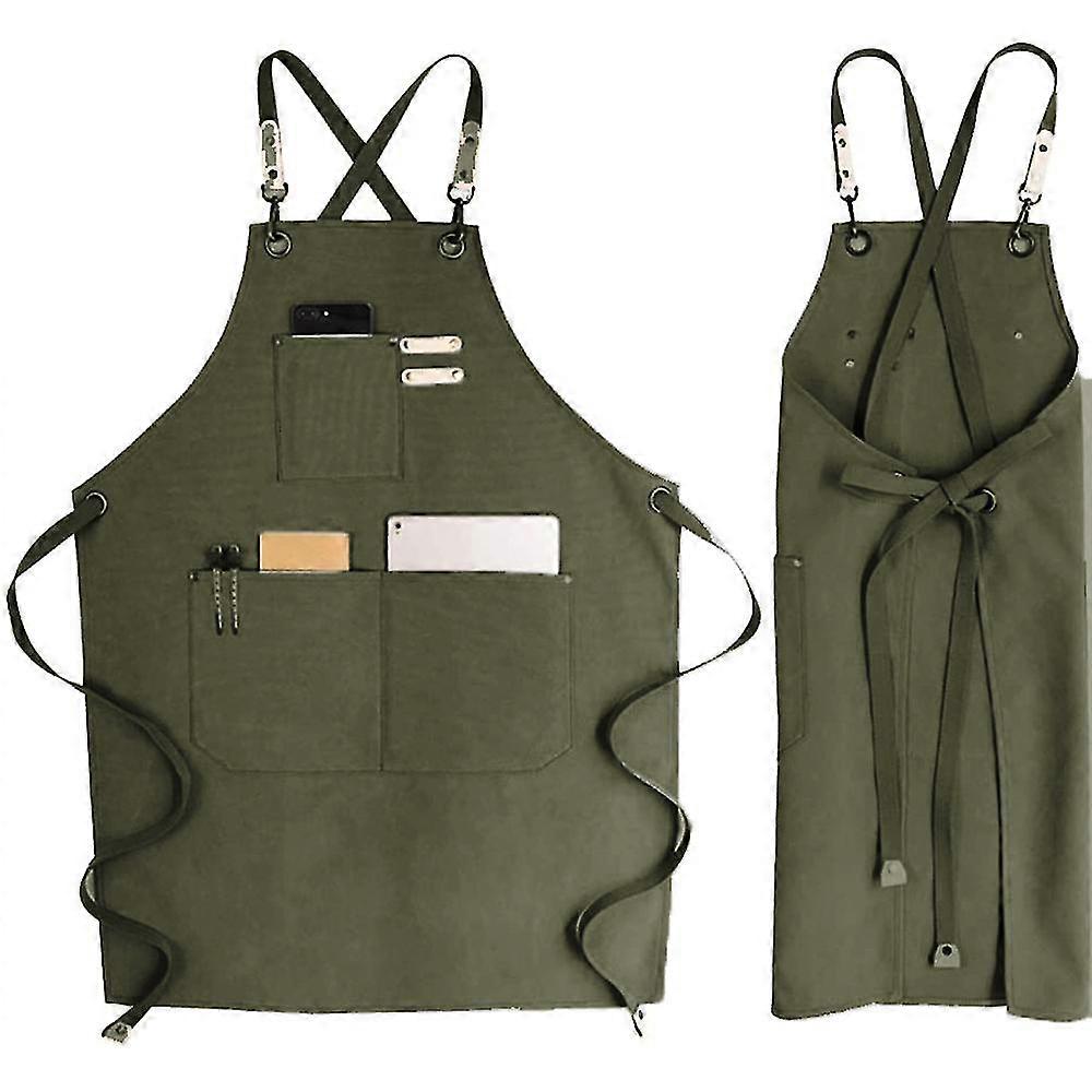 Chef Apron, Waterdrop Resistant Cotton Canvas Cross Back Adjustable Apron,denim Bib Apron, Adjustable Jean Aprons With Pocket