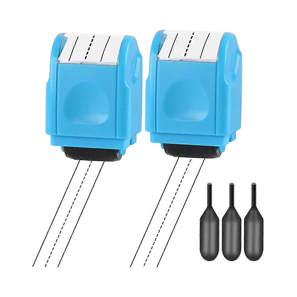 2PCS Dashed Handwriting Lines Roller Stamp, Self-Inking Practice Line Roller Stamp with 3 Refills,B