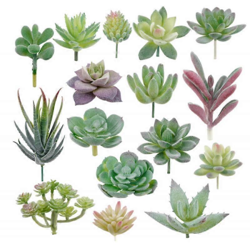12-24PCS Artificial Succulents Flocked Plant Mini Fake Succulent Unpotted Faux Garden Decor Simulation Bonsai Desktop Decoration