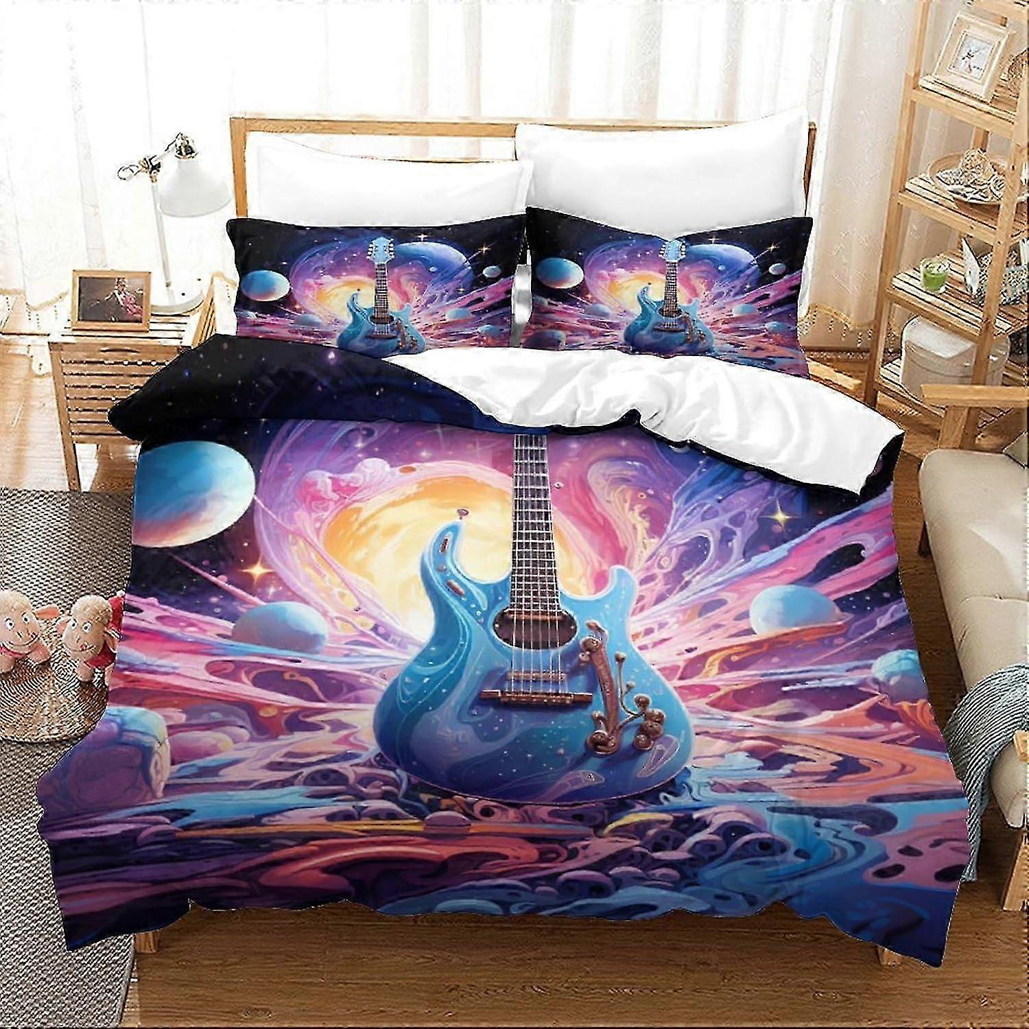J56 Bed Sheets Guitar Microfiber Duvet Cover with Zipper Closure