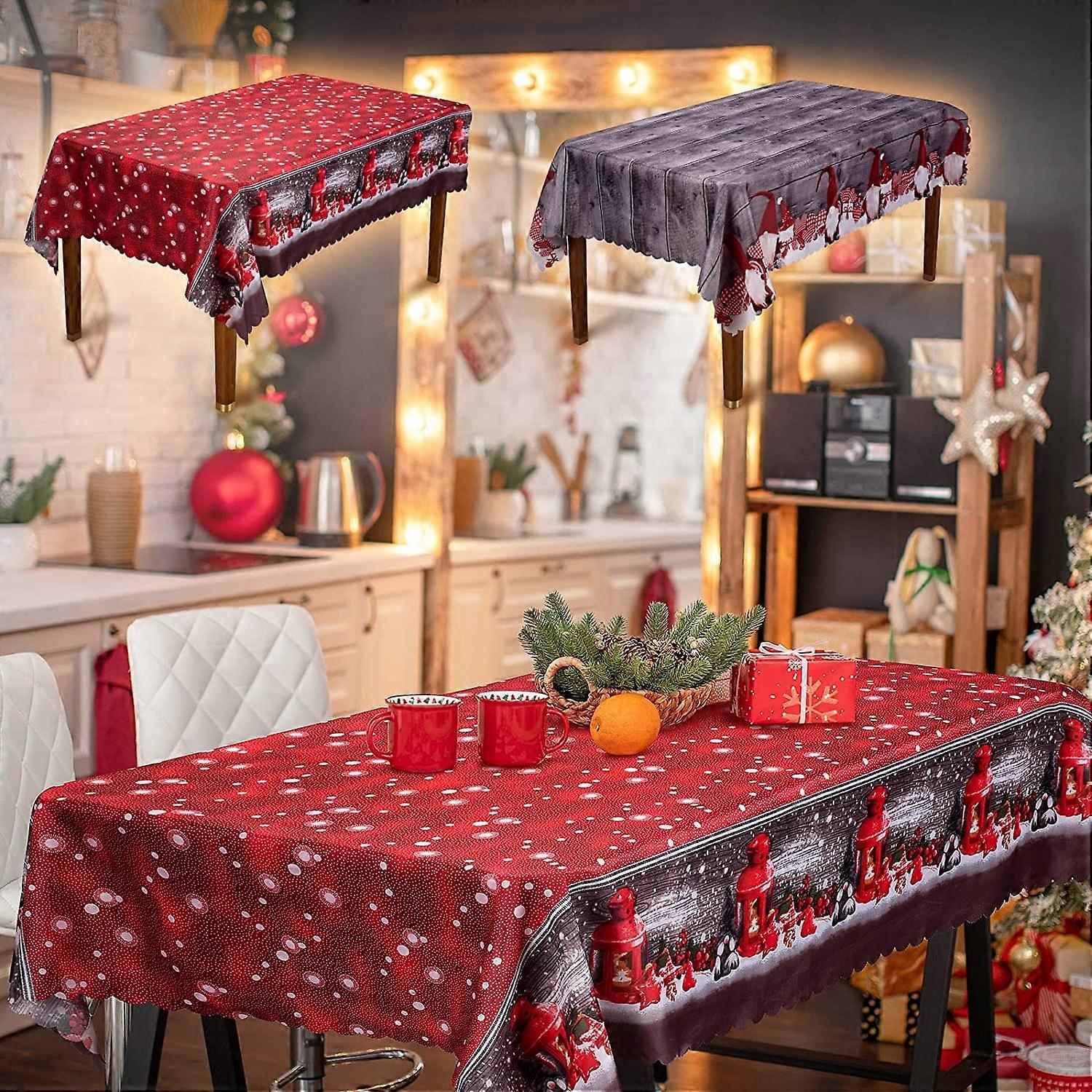 2 Pack Christmas Table Cloth Rectangular Large Xmas Tablecloth Red Table Cover Dining Table Cloth