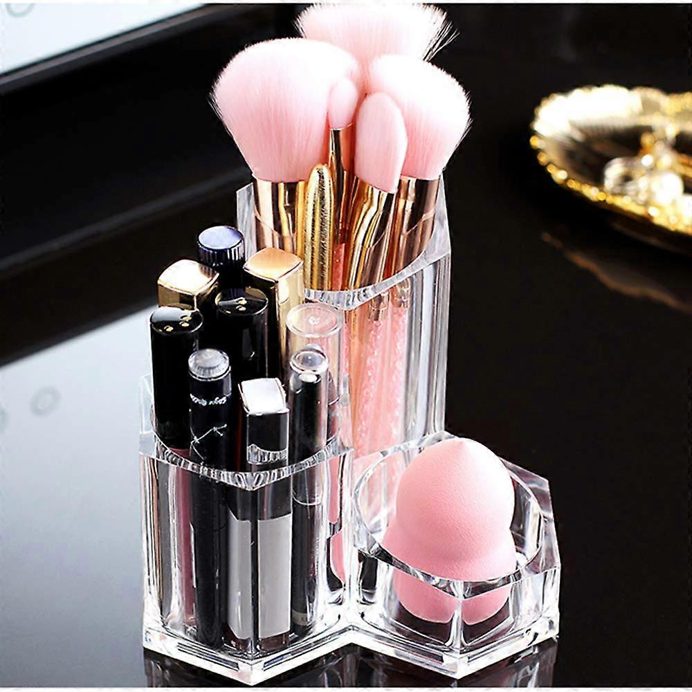 Makeup Organiser Brush Holder 3 Sections Acrylic Cosmetics Storage Case Stand For Makeup