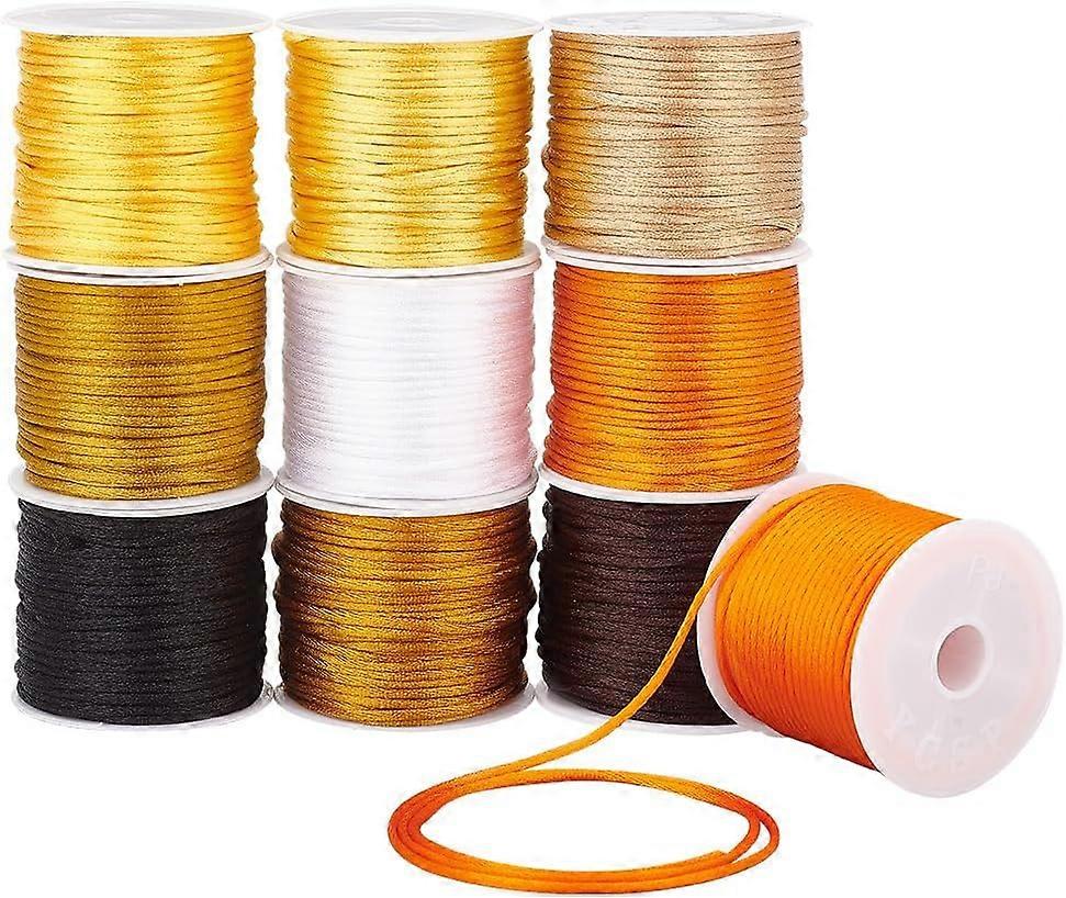 10 Rolls 10 Colors Round Polyester Rattail Satin Cord for Jewelry Making Mixed Color 1.5mm about 15~23m/Roll 1 roll/color