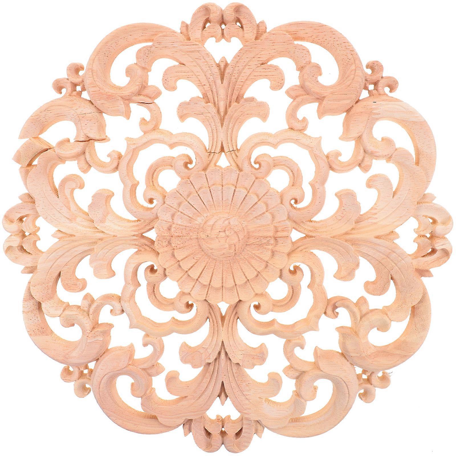 1PC装飾ウッドデカール中空彫刻ラウンド繊細なアップリケドアベッドデスク用(サイズ4)