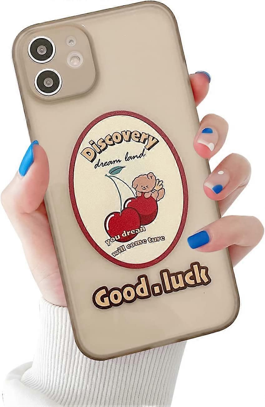 Compatible with iPhone 11 Case, with Cute Bear Cherry Painted Pattern Shockproof Protective Camera Cover TPU Slim Soft Case for iPhone 11-Brown Brown 