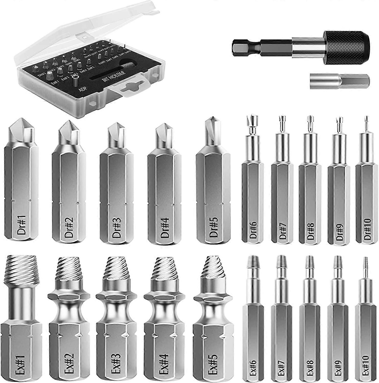 Broken Screw Extractor Kit, 22 PCS HSS 4341 Alloy Steel Upgraded Extraction Tools with Drill Bits 2 Magnetic Extension Bit Holder Socket Adapter for D
