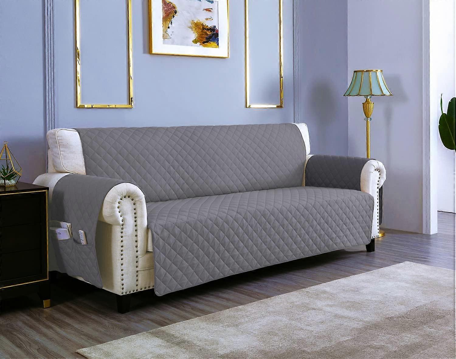 Waterproof 4 Seater Sofa Covers with Armrests, Reversible Protected Canapes - Gray