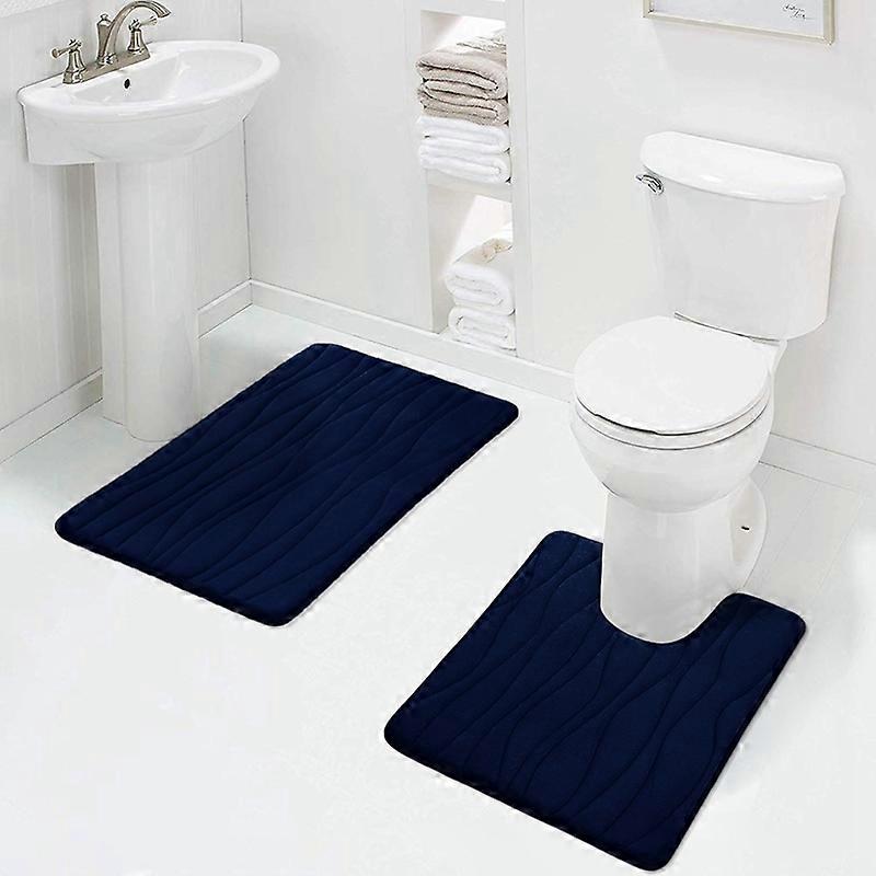 Olanly 2PCS Bathroom Rug Set Non-Slip Absorbent Shower Pad Soft Memory Foam U-Shaped Toilet Carpet And Rectangle Floor Bath Mat