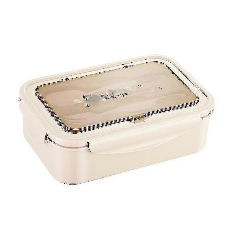 Rectangular Compartment Plastic Lunch Box With Fork And Spoon (green)(t-0-g)
