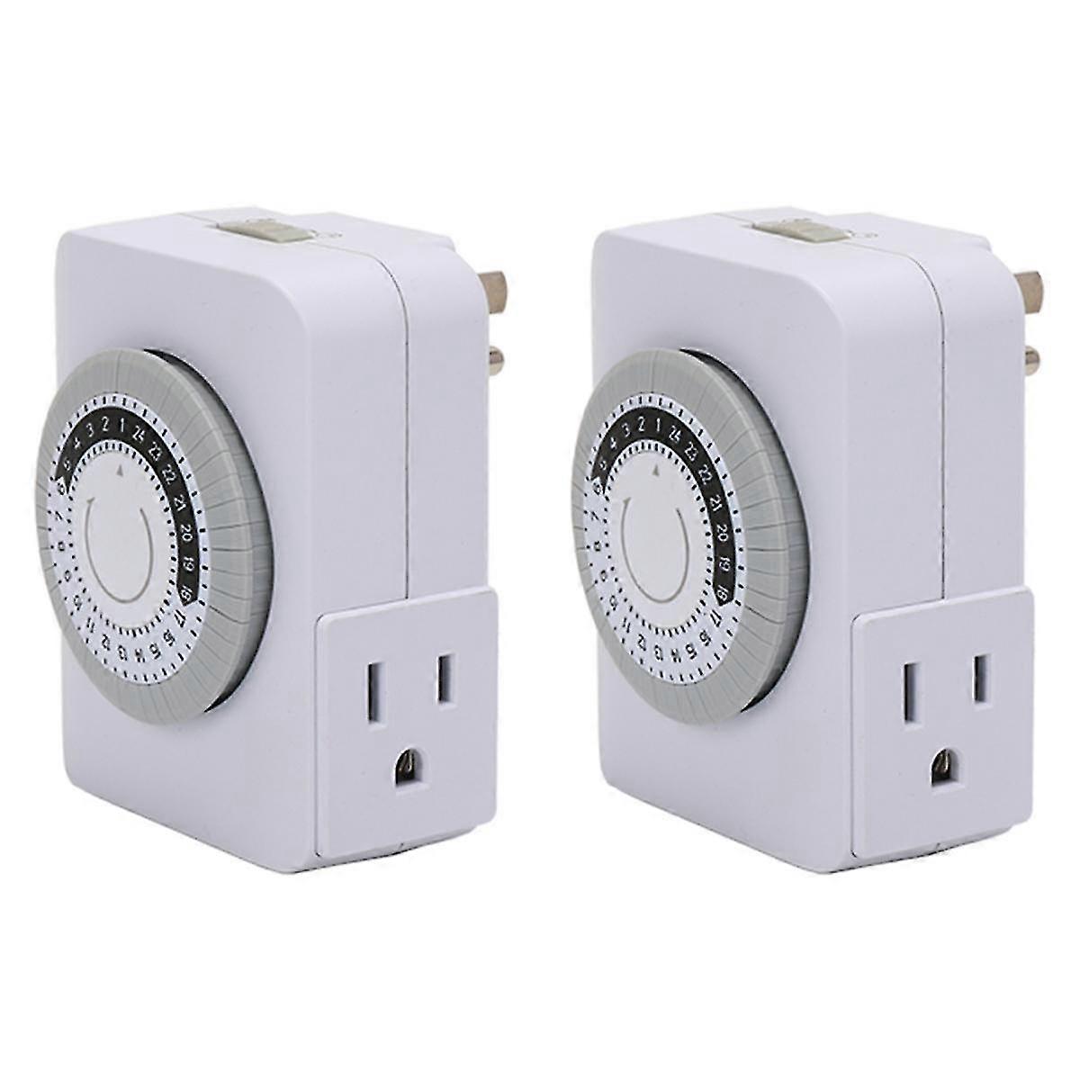 Us Plug, 2pcs 24-hour Outlet Timer With 2 Grounded Outlets,programmable Timer For Electrical Outlet