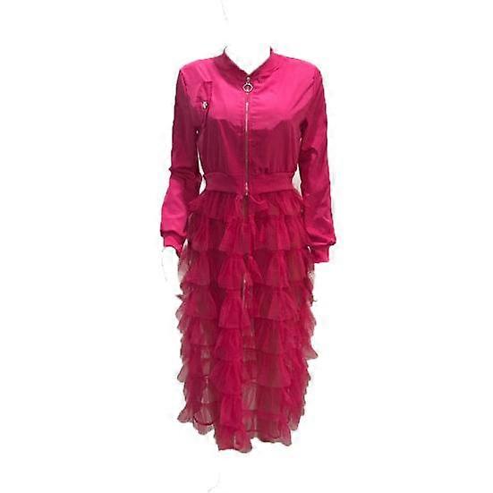 Margot St. Solid Color Women's Long Sleeve Zippered Ruffled Mesh Patchwork Jacket Coat