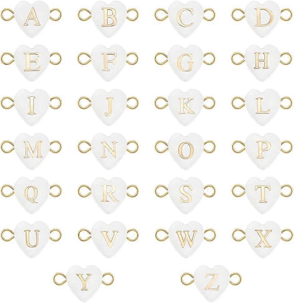 Letter Link Charms 26pcs A-Z Heart Shell Alphabet Letters Beads with Golden 304 Stainless Steel Double Loops Pendant Link Charms Initial Charms for Br