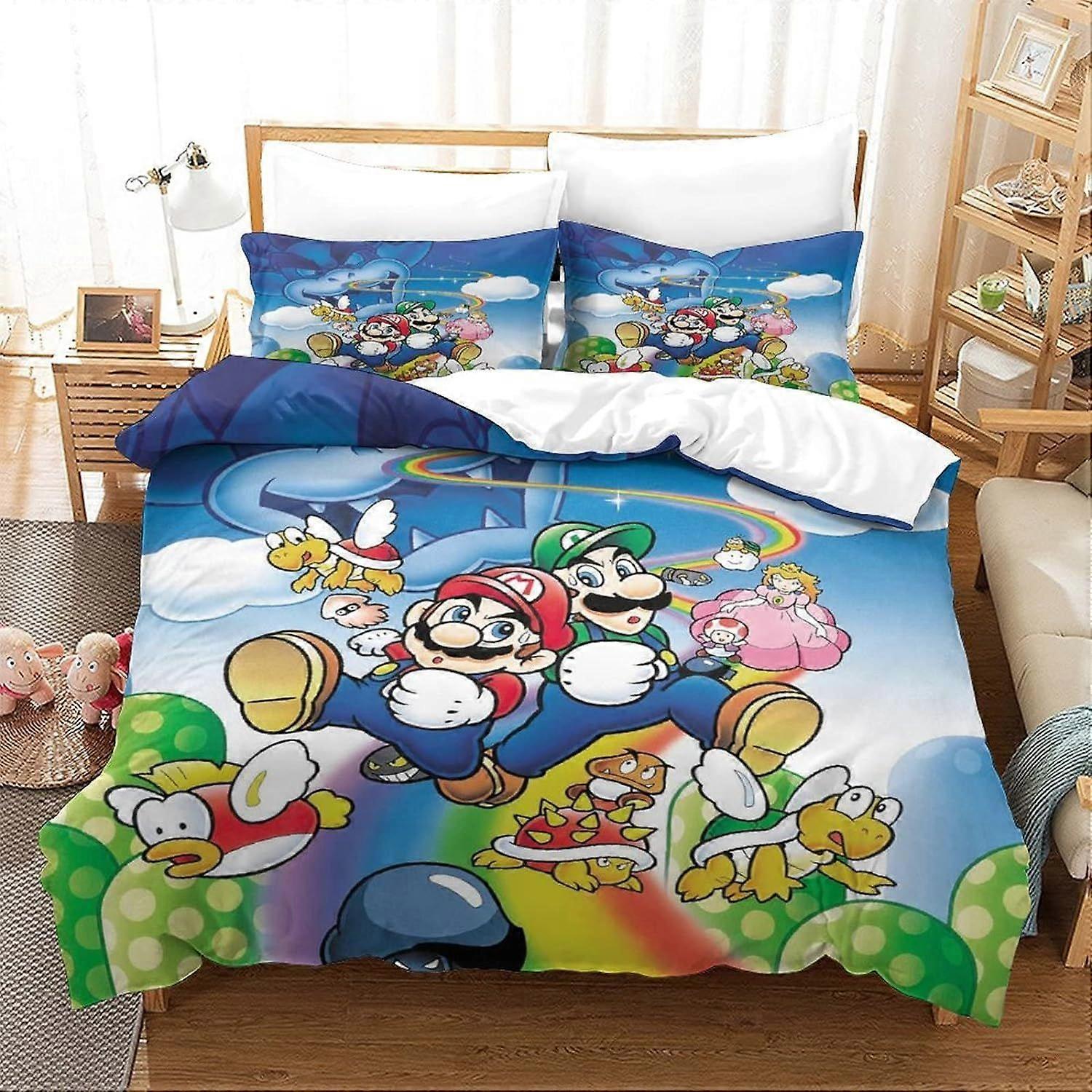 Super Mario pcs Duvet Cover Set Printed Game Characters D Pillowcase Bedding Set Hypoallergenic Microfiber Bed Linen with Closure