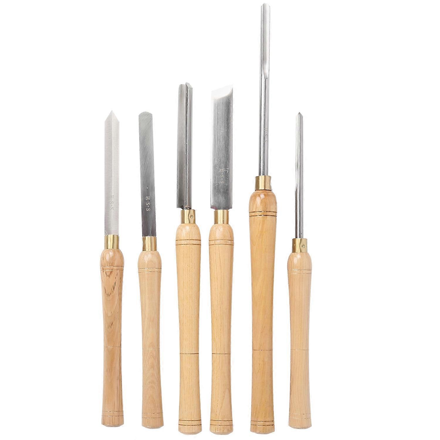 6pcs Turning Tool Set High Speed Steel Woodturning Chisels Wood Handle Lathe Carving Tool