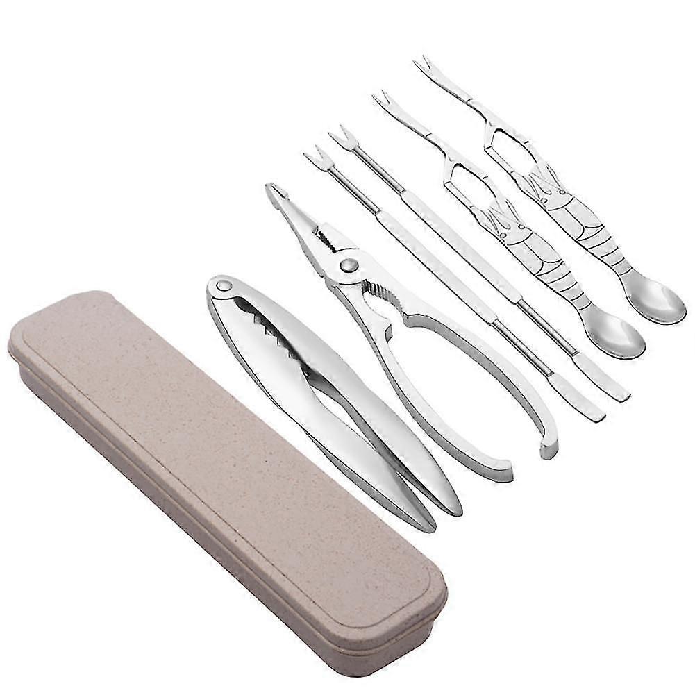 Seafood Craers Pis Spoons Set Stainless Steel Crab Peel Shrimp Tool Lobster Calmp Pliers Clip Pi Set With Storage Box