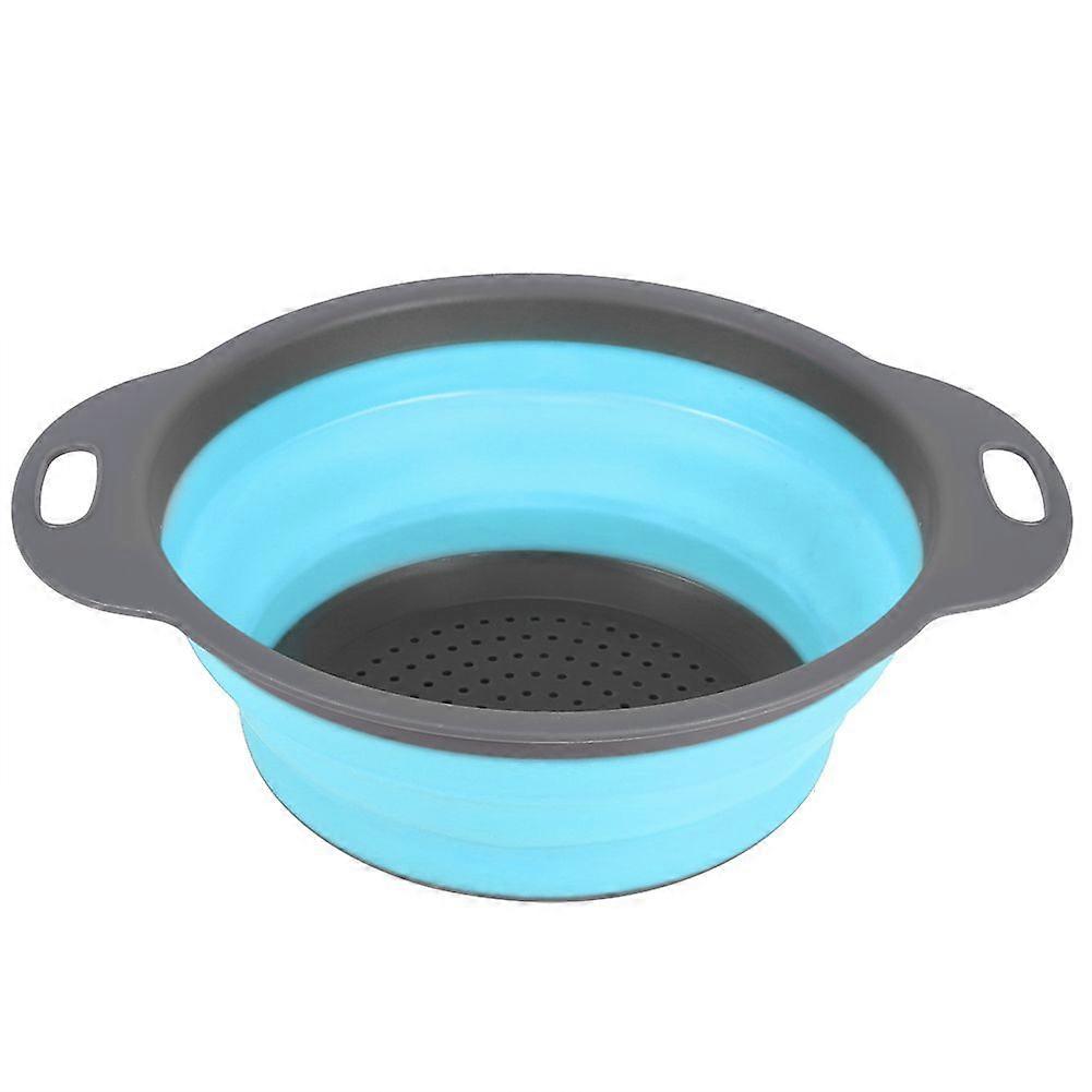 Large Multi-Functional Folding Drain Basket Colander Strainer Kitchen Utensils (Blue+Grey)