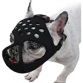 Muso corto per cani, muso per bulldog traspirante regolabile in silicone morbido per Bulldog francese Shih Tz Black S