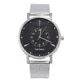 Zhoulianfa Fashion Mesh Belt Round Dial Quartz Watch Casual Men Wristwatch (Silver)