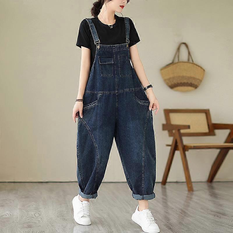 Autumn Women's Denim Jumpsuit Literary and Artistic Oversized Loose Slimming Suspender Design Strap Jeans Overall