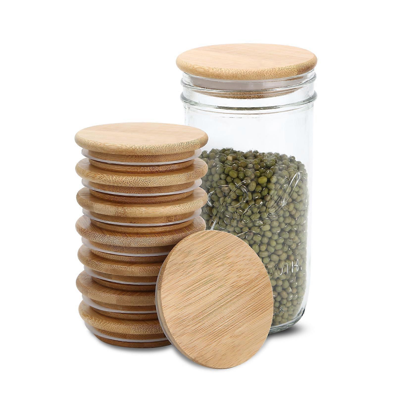 Reusable Acacia Wooden Mason Jar Lids 8 Pieces Set, Bamboo Compatible, Eco-Friendly, Durable Kitchen Accessory