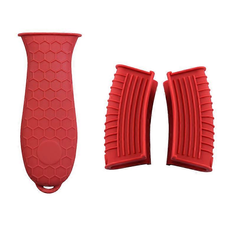 3 Pack Red Silicone Heat - Resistant and Non - Slip Pan Handle Holders