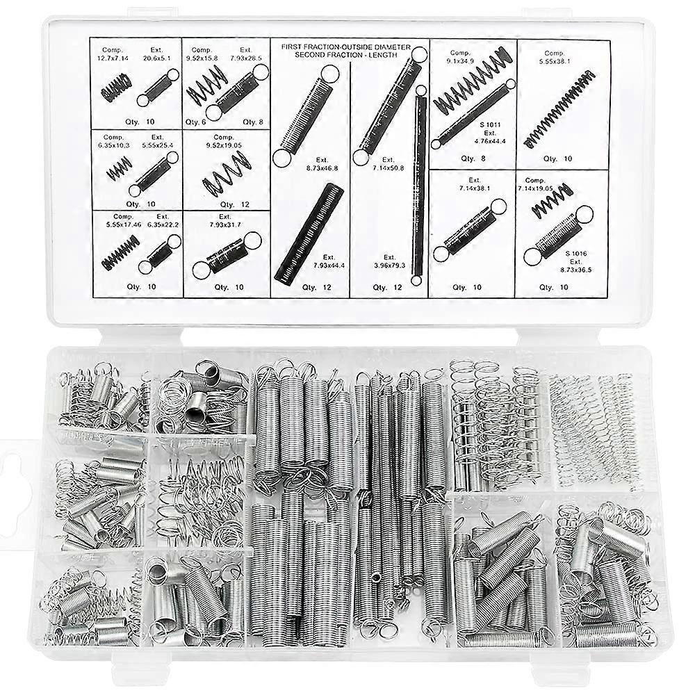 Assortment of Tension and Compression Springs 20 Sizes Small Galvanized Steel Springs with Storage Box 200 Pieces