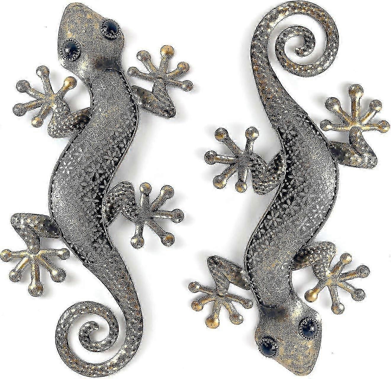 LIFFY メタル ヤモリ ウォール デコレーション ラージ 2 パック、アウトドア トカゲ ウォール アート、メタル トカゲ ウォール デコレーション、ヤモリ メタル ウォール アート ホーム ガーデン ヤード フェンス用 (15 インチ)