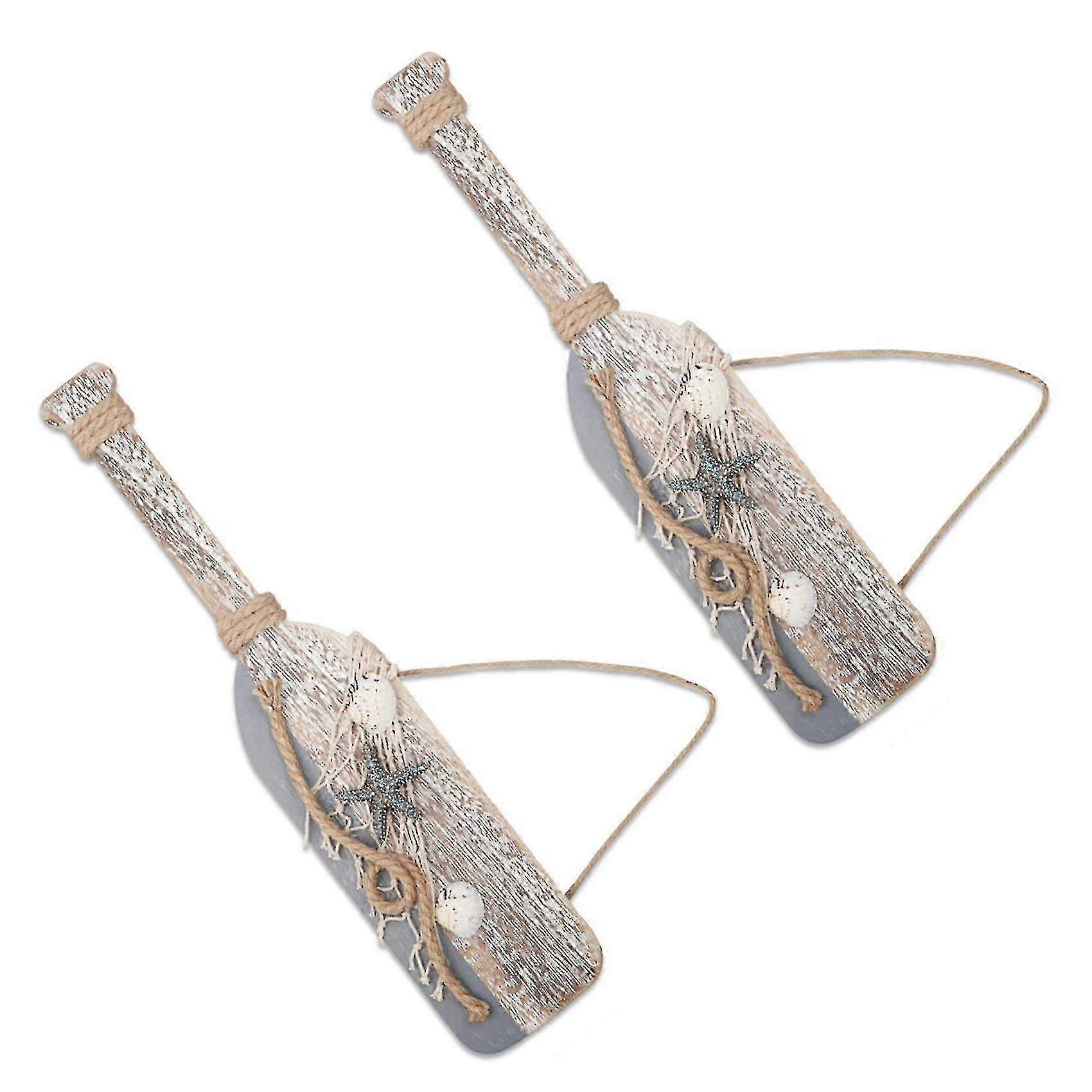 2pcs 40cm Wooden Oar Wall Decor with Starfish & Shells, Nautical Theme
