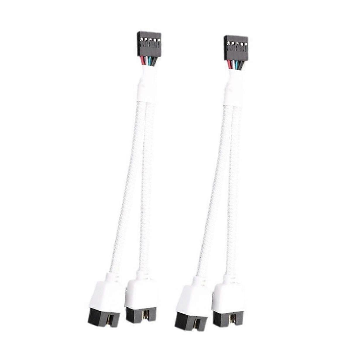 2Pcs Computer Motherboard USB 2.0 9 Pin to Dual 9 Pin Extension Cable Y Splitter Audio HD Extension