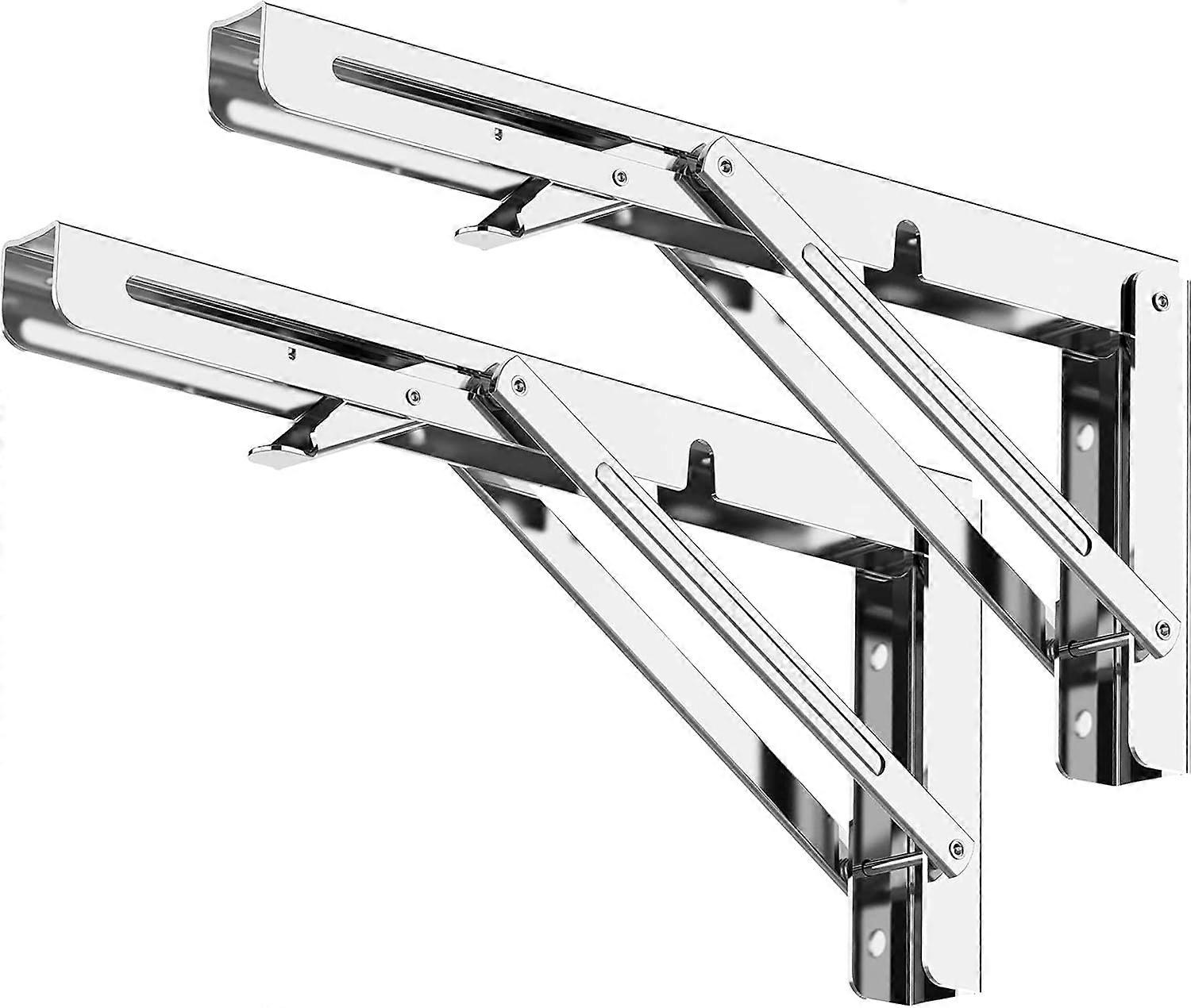 Heavy Duty Stainless Steel Folding Shelf Brackets, Quick & Easy Installation Wall Mounted Collapsible Bracket, Triangle Structure for Space Saving