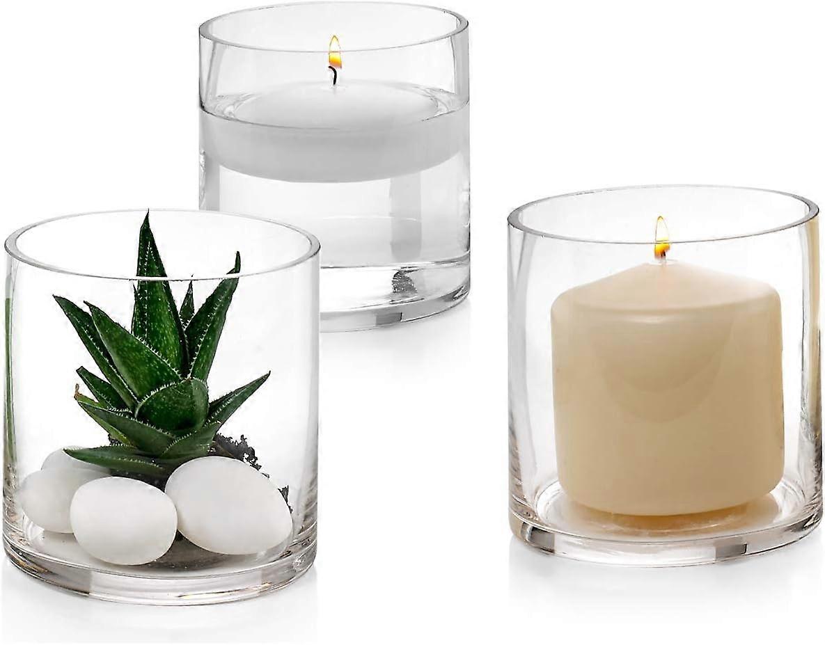 Set of 3 plastic cylindrical vases 8 cm diameter, 10.5 cm high - multi-purpose: pillar candles, floating candle holders or vases