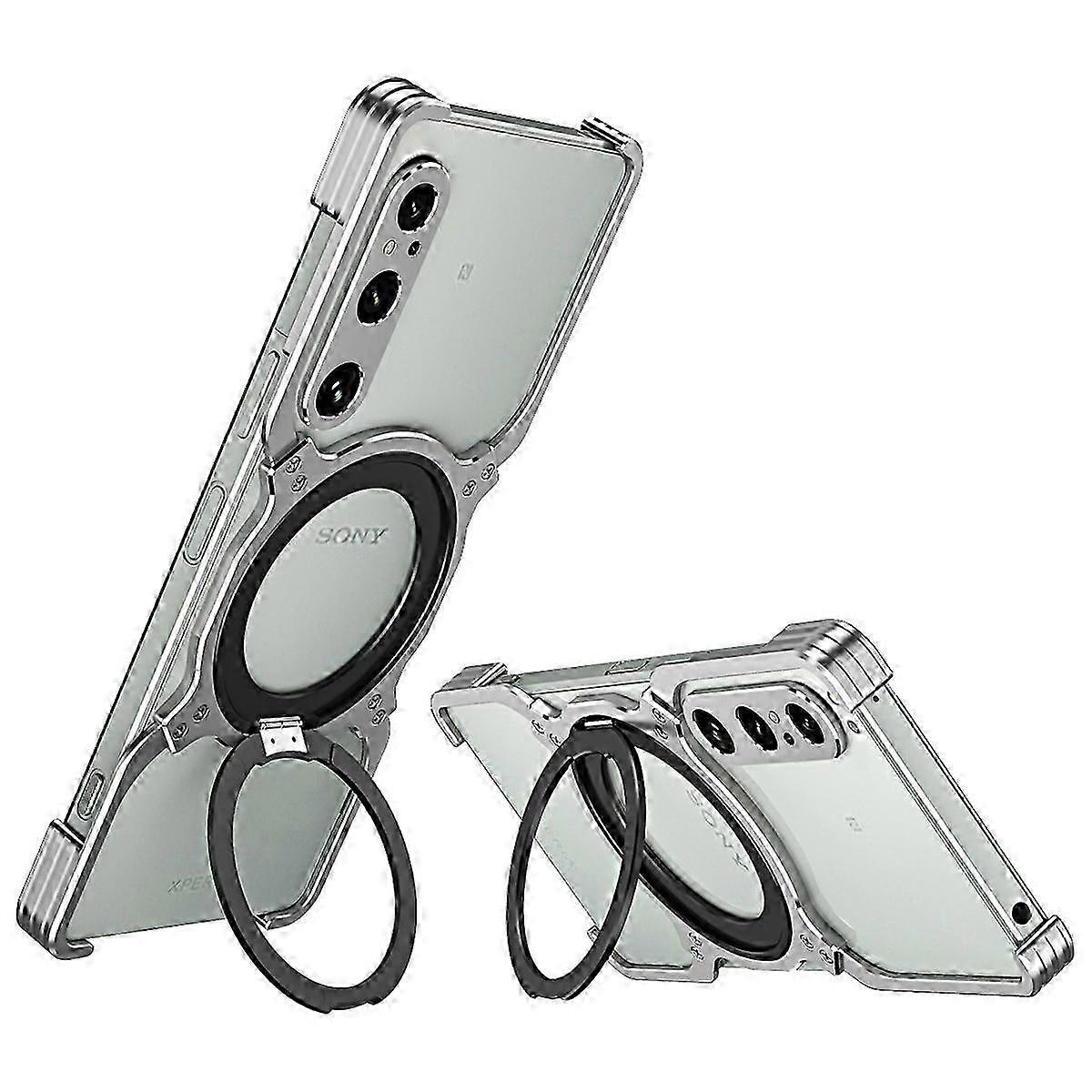 For 1 V Kickstand Case Metal Bumper Phone Cover - Silver Silver Silver Multicolor