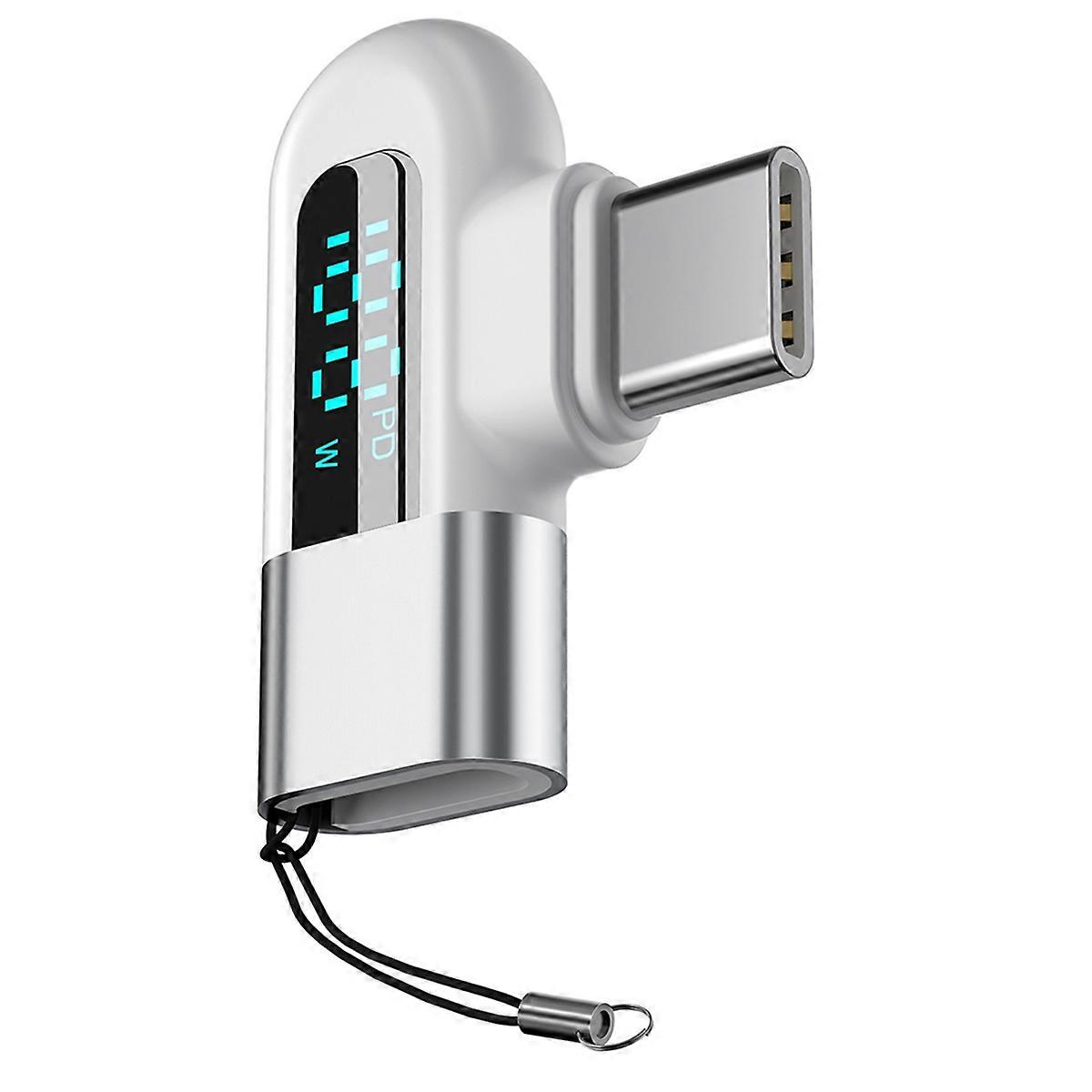 120W Type C to Type C Adapter Digital Display USB C Adapator Silver