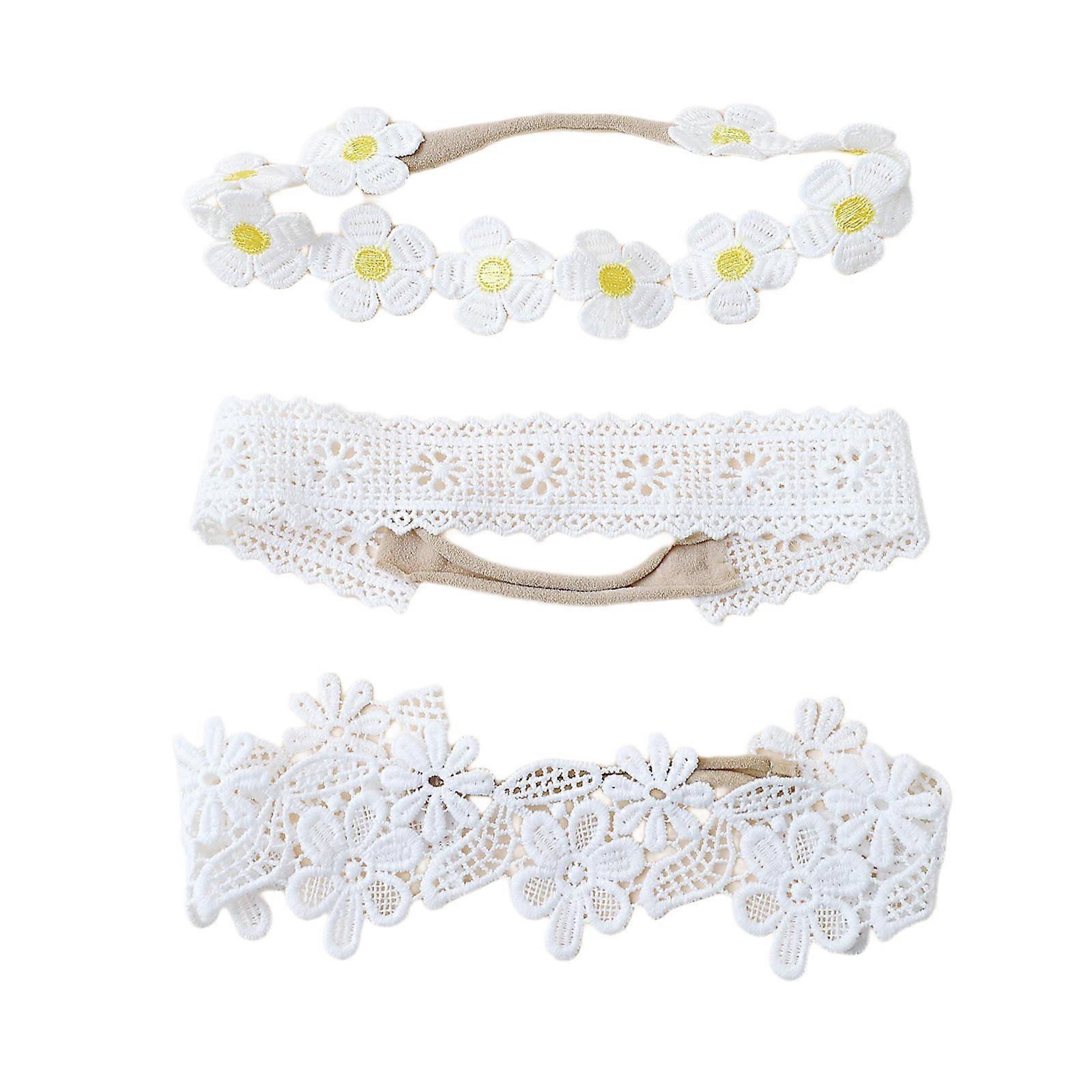 3pcs Baby Lace Embroidered Elastic Headbands for 0-3 Years Old Soft Fabric and Unique Pattern Hairband Photo Props