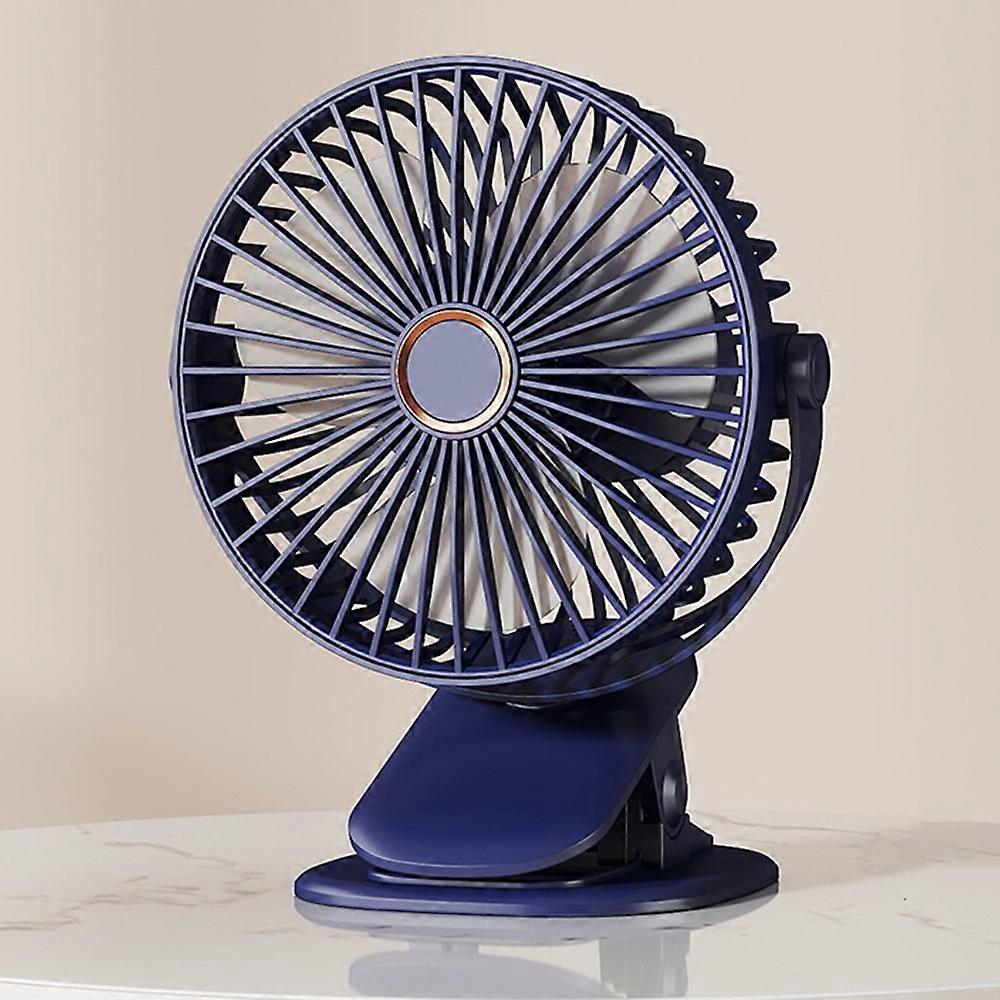 Clip-On Mini Fan Angle Adjustable 5 Speed Settings Quiet Desktop Fan with Night Light - Blue