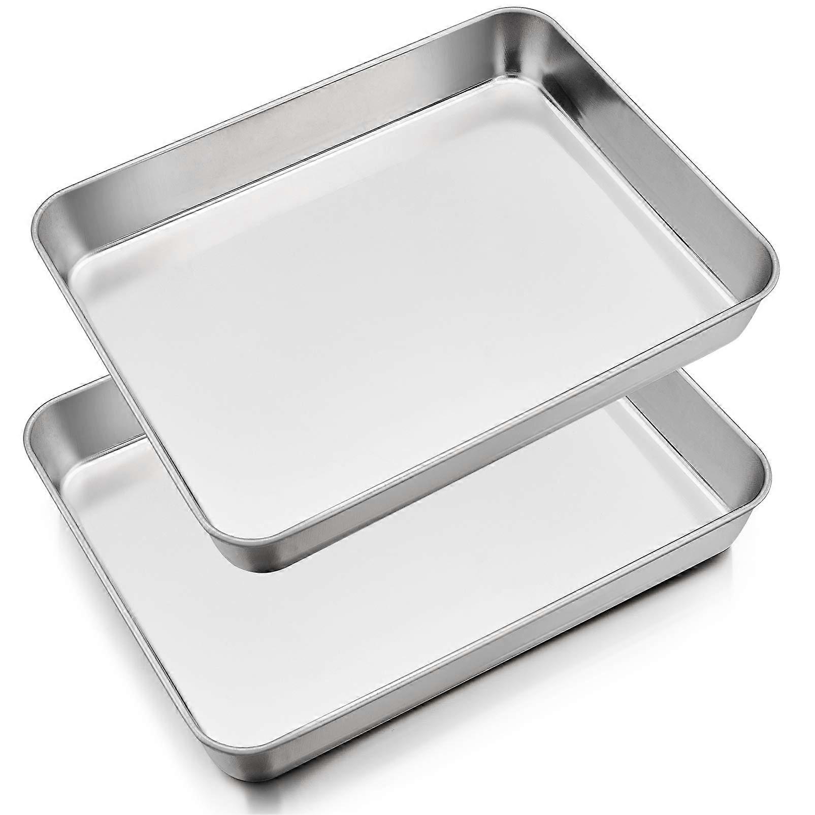 Stainless Steel Rectangular Sheet Cake Pan Set of 2, 12.3 Inch Easy Clean Bakeware for Lasagna, Brownies, and Meats